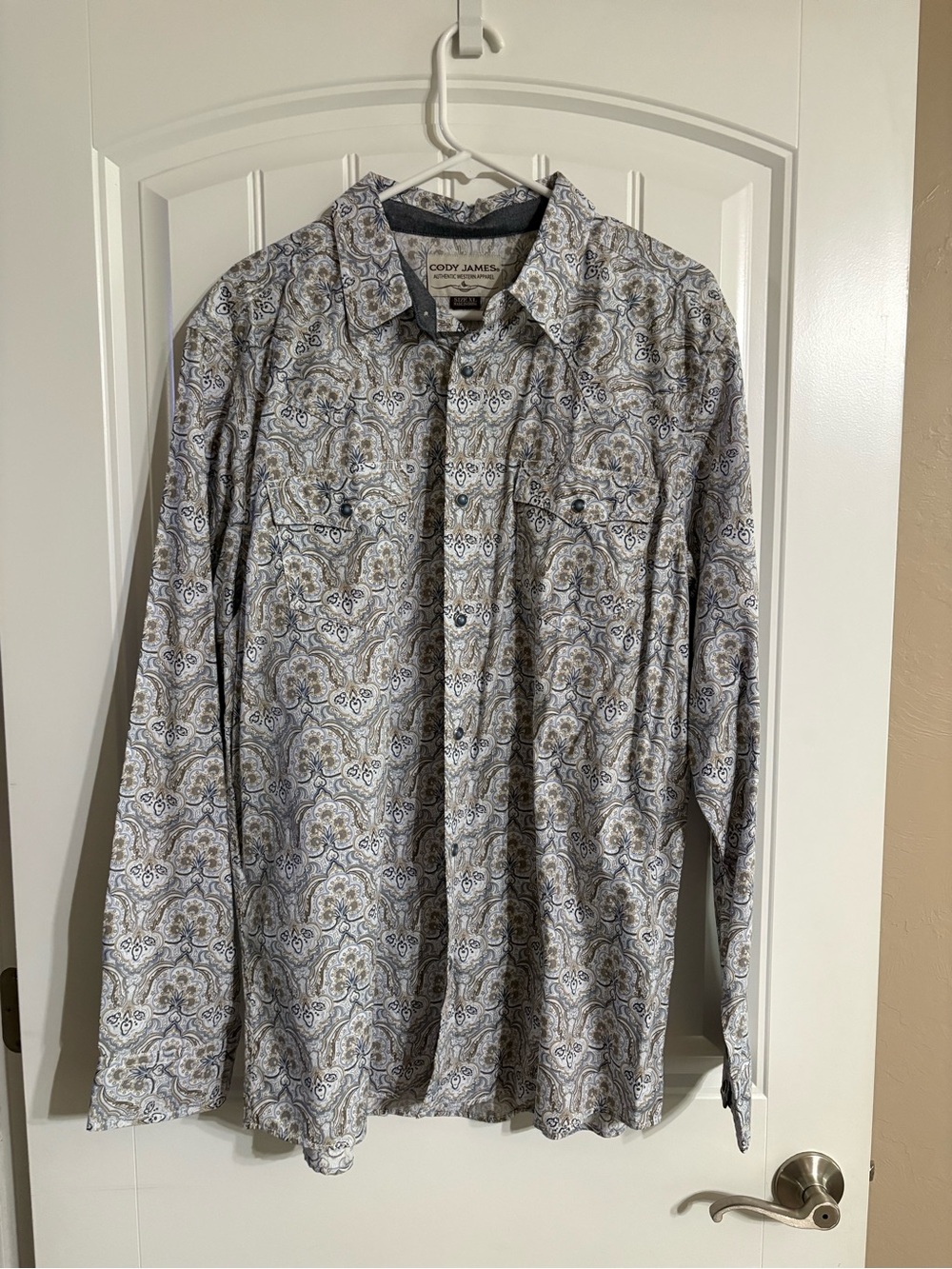 Cody James Men’s Long-Sleeve Paisley Button-Down Shirt - Light Gray & Blue